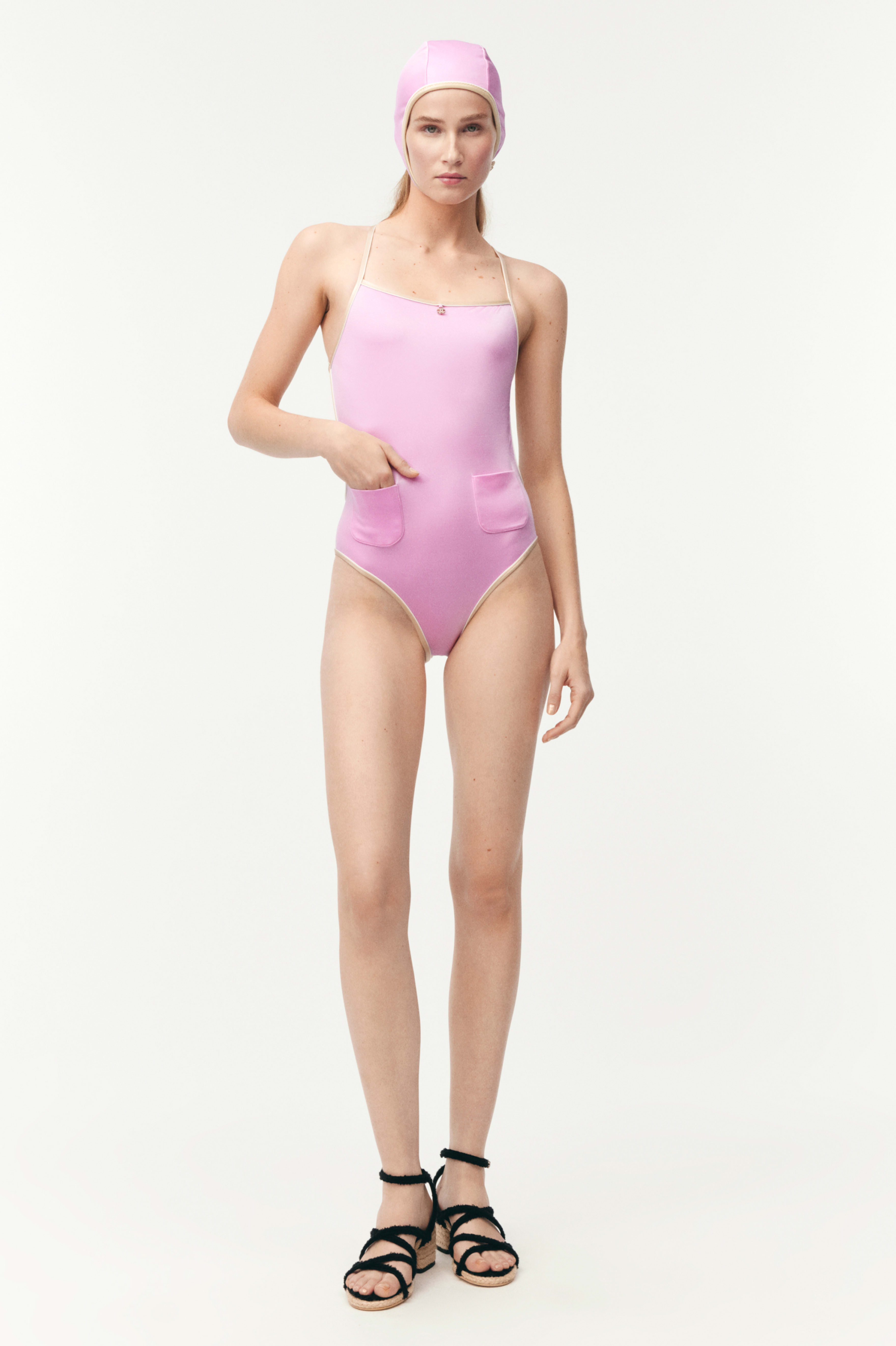 Badedragt - Pink, White & Gold - Stretchjersey - Standardvisning